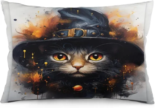 Vista 20 de Funda de almohada con sombrero de bruja con diseño de gato de 20 x 30 pulgadas, diseño de impresión de doble cara con cremallera invisible, Patrón 8