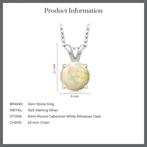 Vista 35 de Gem Stone King Collar con colgante solitario de plata de ley 925 de 0.236 in con piedra natal redonda Collar de 4 puntas para mujer Con cadena
