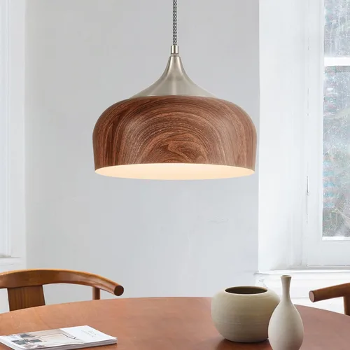 Vista 10 de ELYONA Lámpara colgante japonesa moderna de 12 pulgadas para isla de cocina, lámpara colgante de granja con pantalla de metal de grano de madera