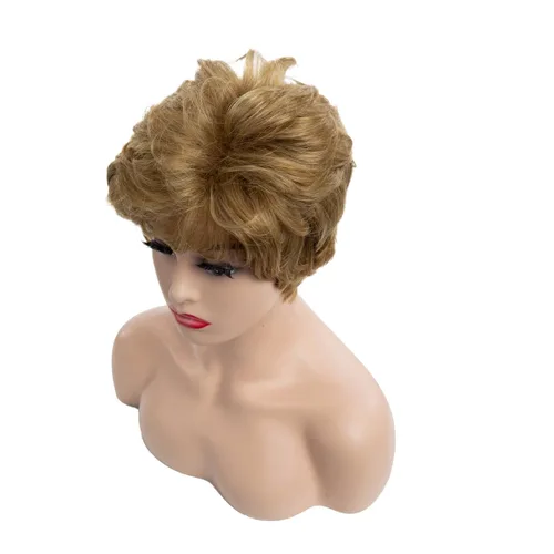 Vista 6 de Peluca corta rubia Pixie sintética en capas Cosplay pelucas completas para mujeres blancas