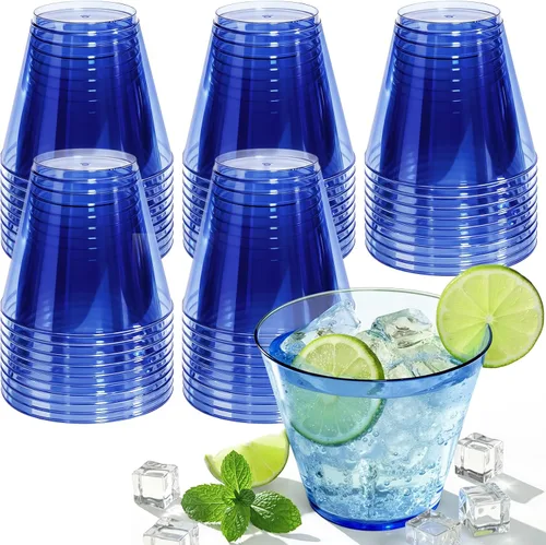 Vista 14 de Glowserve Paquete de 50 vasos de plástico transparente de 9 onzas, vasos de plástico azul transparente para cóctel, vasos desechables para fiestas