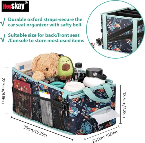 Vista 3 de HEYSKAY Organizador de asiento de automóvil, organizador de asiento de pasajero, organizador plegable de asiento de automóvil pequeño para consola