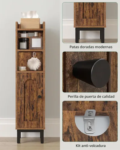 Vista 6 de Hzuaneri Gabinete de almacenamiento de baño, pequeño gabinete de piso de Marrón rústico