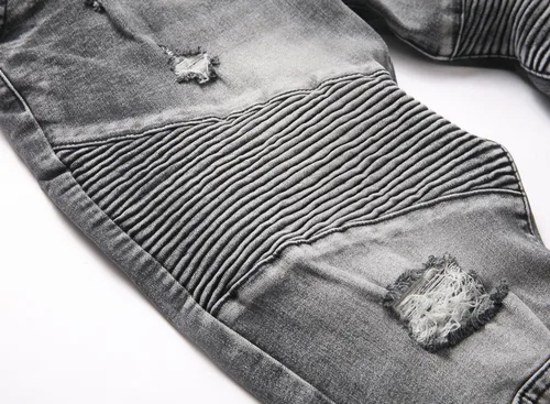 Vista 4 de XIMXIMMTIAN Jeans de mezclilla para hombre estilo motociclista, lavados, desgastados, ajustados y rectos