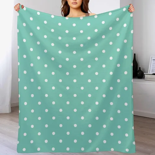 Vista 7 de Manta de felpa de lunares blanco aguamarina, suave y acogedora, manta de franela para todas las estaciones, para sofá, cama, 40 x 50 pulgadas