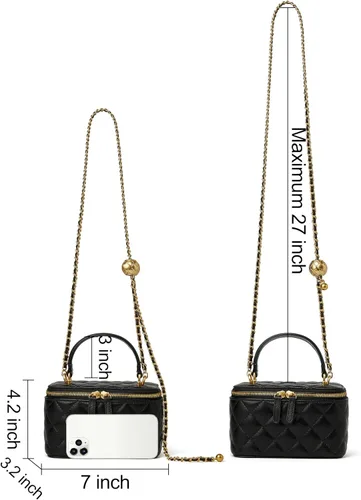 Vista 5 de DORIS&JACKY Pequeña bolsa acolchada para mujer, diseño de cuero, con asa superior, con correa de cadena de metal