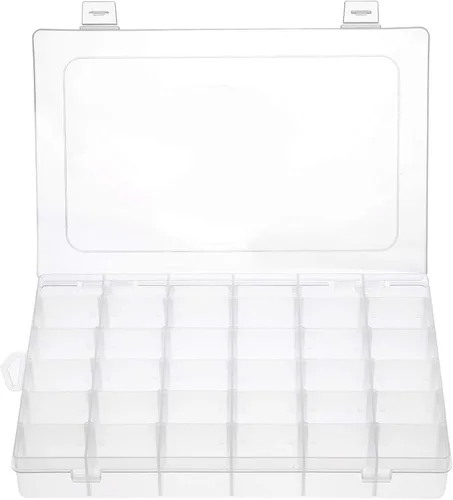 Vista 9 de Gospire Organizador de joyería Caja de almacenamiento de plástico transparente con 15 grandes rejillas con divisores extraíbles
