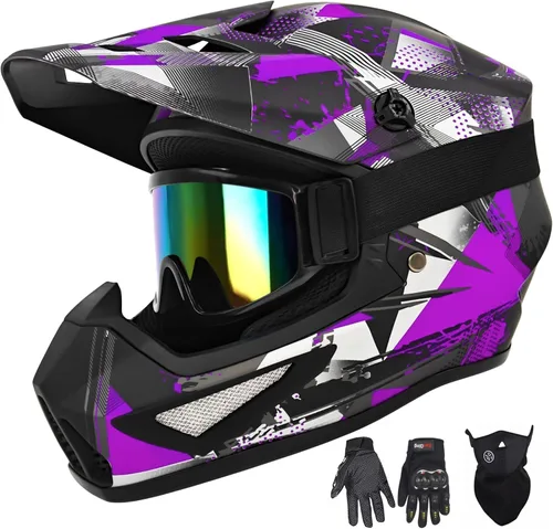 Vista 14 de Casco para jóvenes y niños de motocross, casco para adultos de ATV y bicicleta de tierra con gafas, guantes y máscara, casco de motocicleta de cara