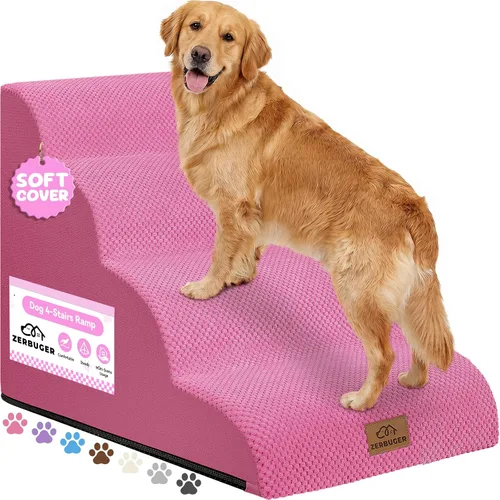 Vista 8 de Zerbuger Rampa para perros y escaleras para cama, beige de 3 escalones