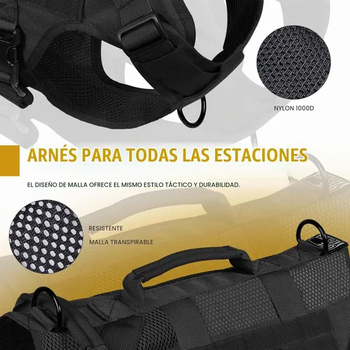 Vista 6 de OneTigris - Arnés táctico para perros pequeños, chaleco de perro pequeño sin tirones con asas, transpirable, arnés militar con sistema MOLLE, arnés