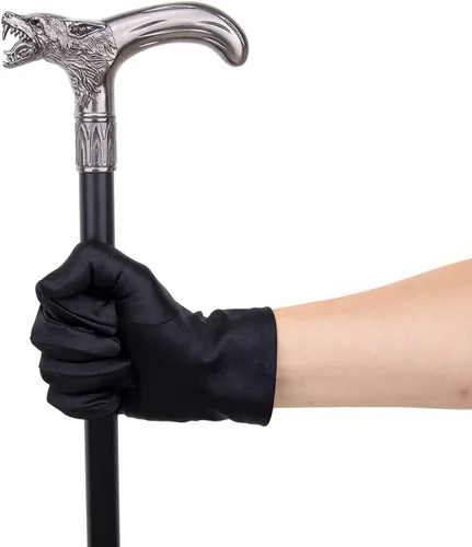 Vista 6 de Cabeza de lobo morder bastón de moda decorativo caballero elegante cosplay bastón perilla Crosier 36.6 in