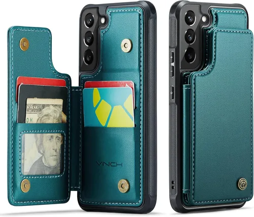 Vista 12 de Vinich - Funda tipo cartera para Samsung Galaxy S22 con tarjetero, color negro Ranuras de crédito con bloqueo RFID, soporte para teléfono a prueba