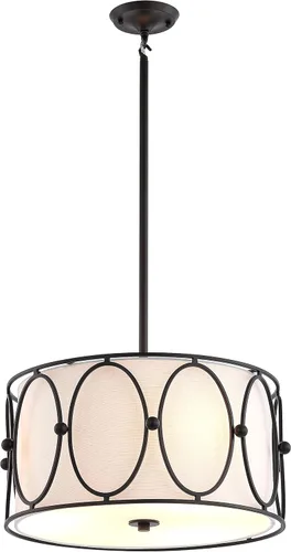 Vista 7 de JONATHAN Y Lámpara colgante de 3 luces LED de bronce aceitado/blanco de 19 pulgadas, lámpara colgante moderna con pantalla de tambor de lino blanco