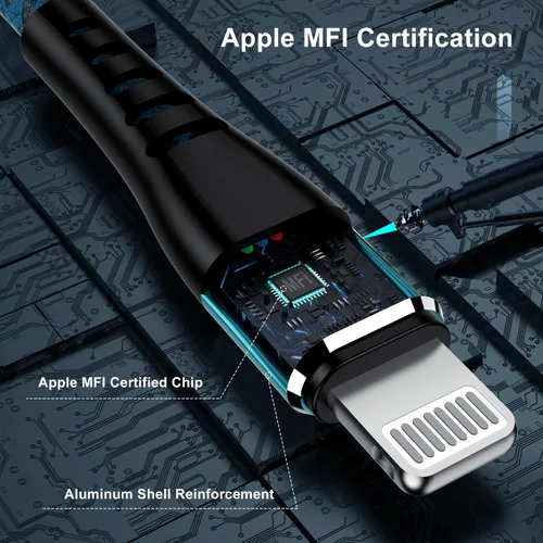 Vista 2 de Essri 3 cables de carga cortos de 1 pie para iPhone, con certificación MFi, cables Lightning fuertes de nailon trenzado, carga rápida USB para Azul