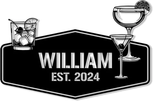 Vista 8 de Letrero de metal personalizado para bar de cócteles – Decoración de pared con nombre personalizado para bar del hogar, patio, o cocina, regalo