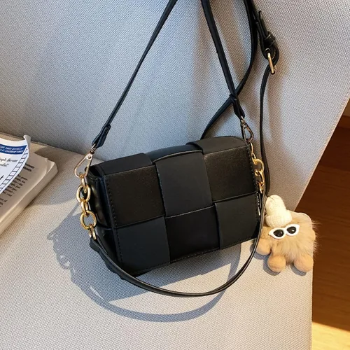 Vista 8 de Bolso cruzado, bolso de accesorios de muñeca, bolsos cruzados tejidos para mujer, bolso de hombro, bolso de cuero acolchado de casete