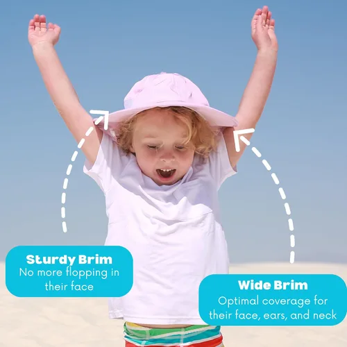 Vista 7 de SwimZip, sombrero unisex para niños, ala ancha, protección solar FPS 50, ajustable.