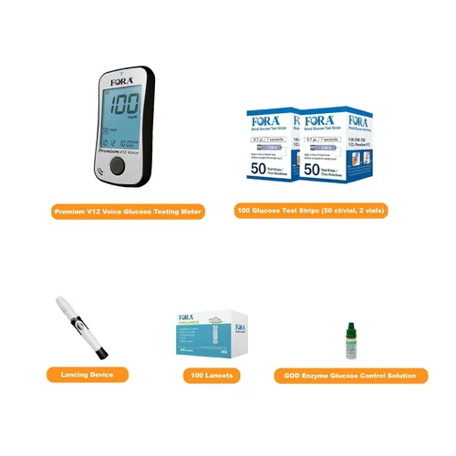 Vista 2 de FORA Kit de prueba de glucosa en sangre V12 de alta calidad con 100 tiras de prueba, 100 lancetas, 1 monitor de azúcar en sangre, 1 dispositivo