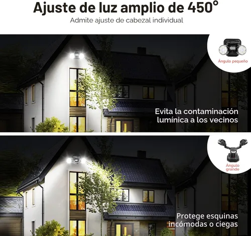 Vista 6 de OREiN Luz de seguridad con sensor de movimiento para exteriores, luz LED reflectora de doble cabeza ajustable, 3 modos