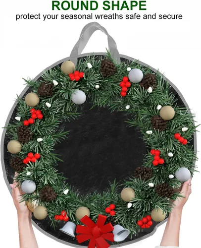 Vista 3 de Bolsa de almacenamiento para corona de Navidad de 24 pulgadas, contenedor de guirnalda con material resistente a desgarros, con asas resistentes