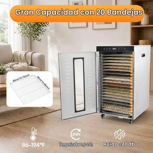 Vista 7 de Deshidratador de alimentos de secado de 20 bandejas, deshidratadores de 1700 W para alimentos, deshidratador de alimentos comerciales, tiempo