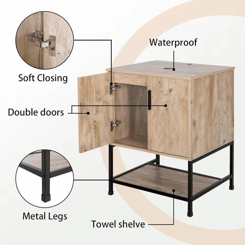 Vista 6 de UEV Mueble de baño de roble rústico de 30 pulgadas con lavabo, juego de gabinete de baño con marco de hierro industrial con puertas y estante