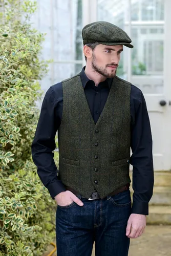 Vista 4 de Mucros Weavers Gorra plana irlandesa para hombre, fabricada en Irlanda, 100% tweed irlandés, verde