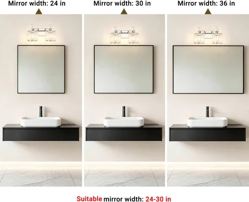 Vista 5 de Lxybcce Moderna lámpara de tocador de baño de cristal, 14 pulgadas, 2 luces, accesorios de iluminación cromados sobre el espejo, fácil instalación e