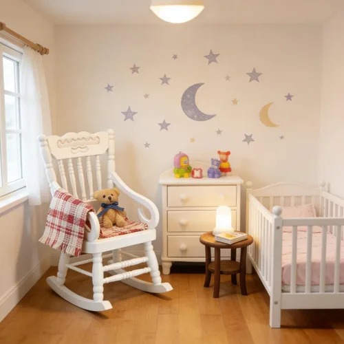 Vista 3 de SOIMISS Mecedora de madera blanca en miniatura, asiento de cuerda de cáñamo, escala 1:12, accesorios para muebles de casa de muñecas, decoración