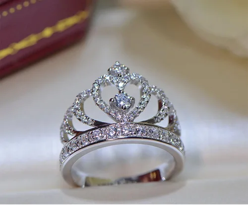 Vista 2 de Tenfit, anillo corona de plata 925, con CZ incrustado de moda, bisutería de compromiso, anillo de boda, para mujer