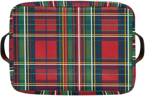Vista 9 de Bolaz Cesta de almacenamiento cuadrada con patrón de rayas de tartán rojo y verde, 1 unidad