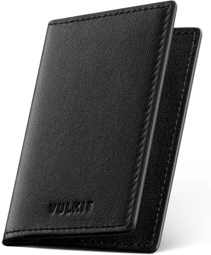 Vista 13 de VULKIT - Tarjetero de cuero para tarjetas de visita de dos lados, organizador delgado de tarjetas de nombre para negocios para hombres o mujeres