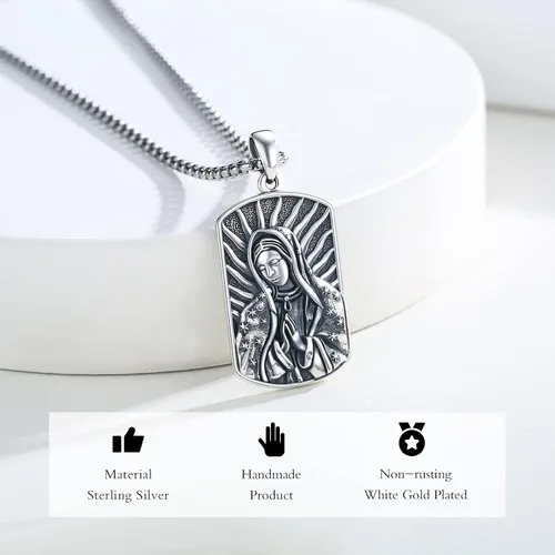 Vista 2 de Brisskaari Collar ovalado de Nuestra Señora de GuadalúÁngel de la Guardia para mujeres y hombres plata de ley 925 católica Virgen María collar