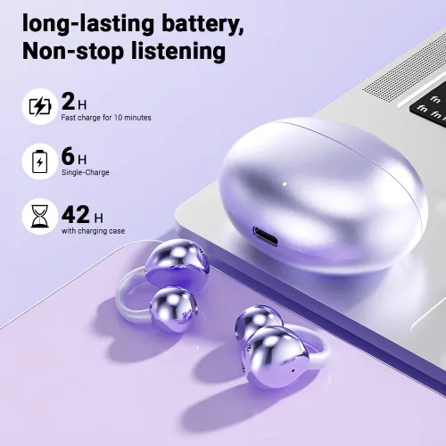 Vista 6 de Auriculares con clip, auriculares de oreja abierta inalámbricos Bluetooth 5.4, auriculares ligeros de oreja abierta con micrófono batería de 58