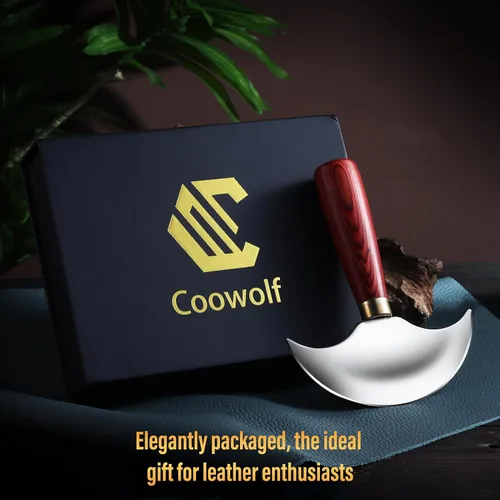 Vista 7 de Cuchillo de cuero Coowolf con mango de madera, herramientas de trabajo de cuero para cortar, pelar y recortar