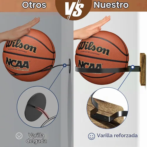 Vista 3 de Ball Holder Wall Mount, Ball Storage Display Rack Marrón