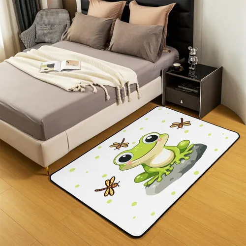Vista 3 de Erosebridal Alfombra de área de dibujos animados de rana y libélula, para niños, niñas, adolescentes, alfombra con temática de animales de reptiles