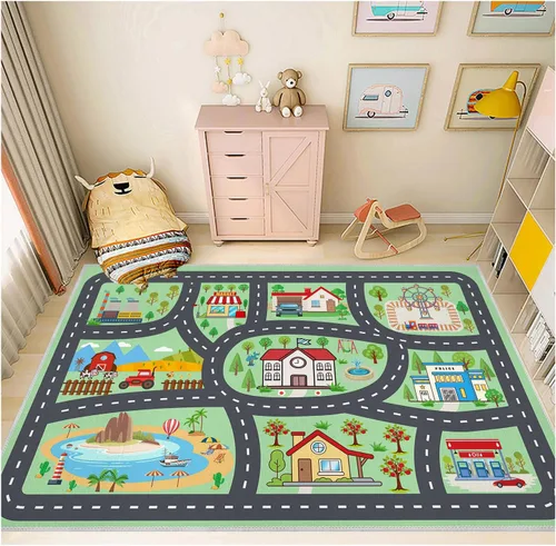 Vista 13 de Alfombra para niños, alfombra de coche para niños, tapete de juego, alfombra para coches de juguete para sala de juegos, aula, habitación de niños
