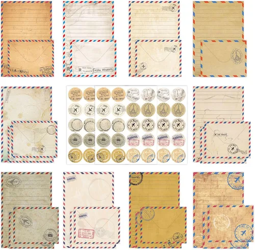 Vista 8 de Juego de 160 paquetes de papel de papelería (50 papeles de escritura de papelería de una sola cara, 50 sobres a juego), 60 calcomanías de puntos