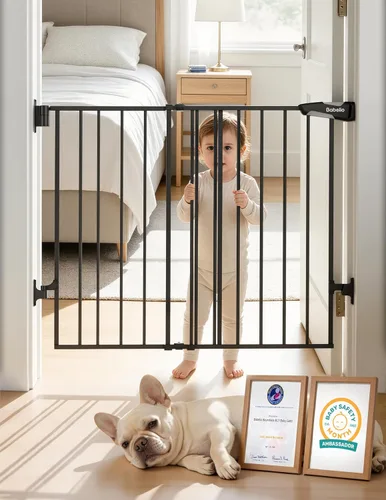 Vista 31 de Babelio Puerta de seguridad para bebés para escaleras, cocina y puertas, sin barra inferior, fácil instalación, operación con una sola mano, cierre