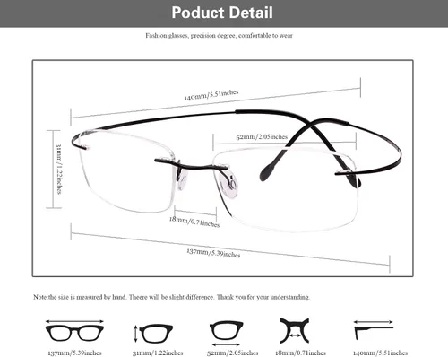 Vista 6 de Agstum Marco flexible sin marco de titanio sin bisagras, lentes ópticos transparentes