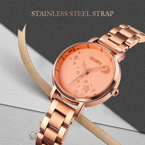 Vista 7 de SKMEI Reloj de mujer rectángulo oro rosa plata acero inoxidable impermeable cuarzo analógico, Classic, Oro