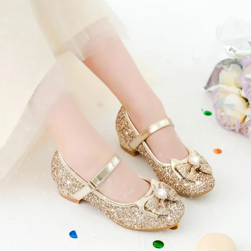 Vista 2 de Furdeour Zapatos de vestir para niñas, zapatos de princesa Mary Jane para bodas, flores, damas de honor, tacones con purpurina para niños pequeños