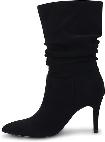 Vista 2 de Coutgo Botas holgadas de media pantorrilla para mujer, de gamuza y tacón alto, sin cordones, sexis, puntiagudas