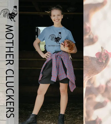 Vista 4 de Camisetas con estampado de pollo para mujer, con estampado de letras, manga corta, estilo campestre, estilo casual