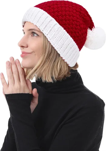 Vista 3 de American Trends Gorro de Papá Noel, gorro de Navidad cálido para invierno, gorro holgado de punto trenzado para adultos, mujeres y hombres, fiesta