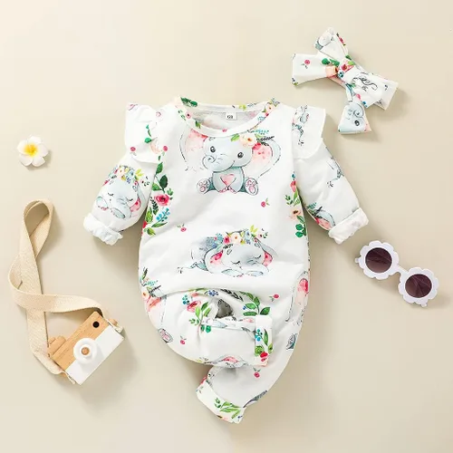 Vista 2 de DDLUZQual Mameluco unisex para bebé niña, traje recién nacido, mameluco para bebé bebé, lindo mono con estampado de elefantes