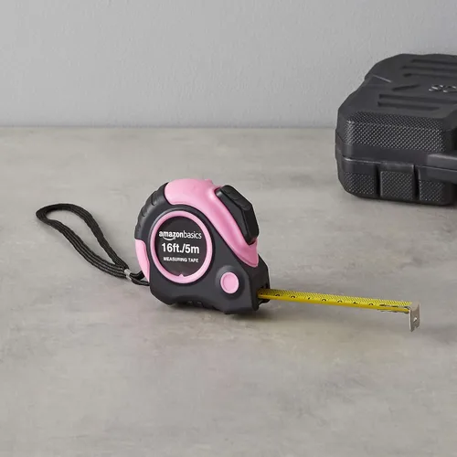 Vista 9 de Amazon Basics Cinta métrica retráctil con botón de presión, fácil de usar, 16 pies, rosa
