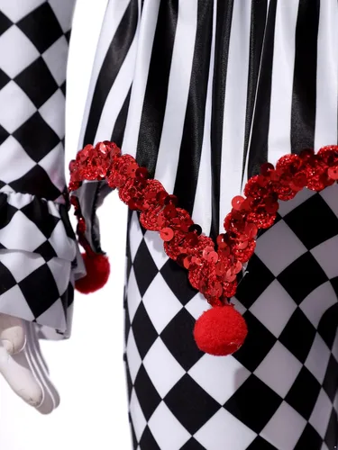Vista 3 de JEATHA Disfraz de payaso para niños y niñas, diseño de rayas y lentejuelas, pantalones acampanados para Halloween