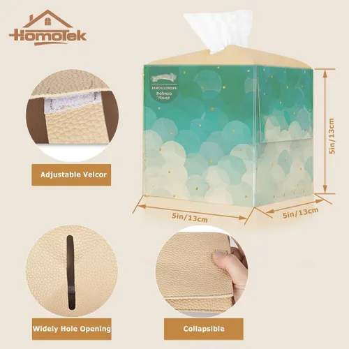 Vista 2 de HOMOTEK Paquete de 2 fundas para caja de pañuelos, soporte cuadrado de piel sintética, organizador de papel decorativo para baño, mesitas de noche